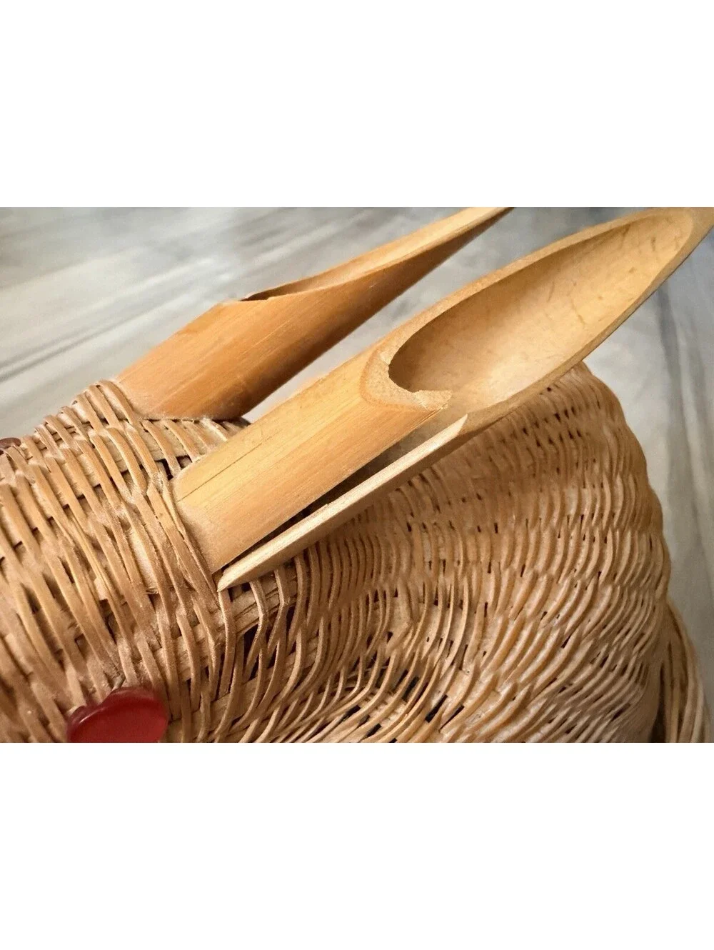 Vintage Woven Rabbit Basket with Red Button Eyes Farmhouse Decor Cottagecore